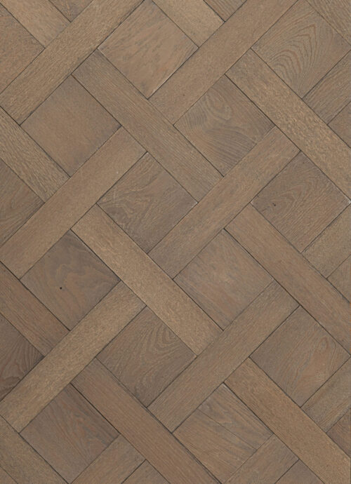 Bovenaanzicht donker vlechtpatroon houten vloer hannover