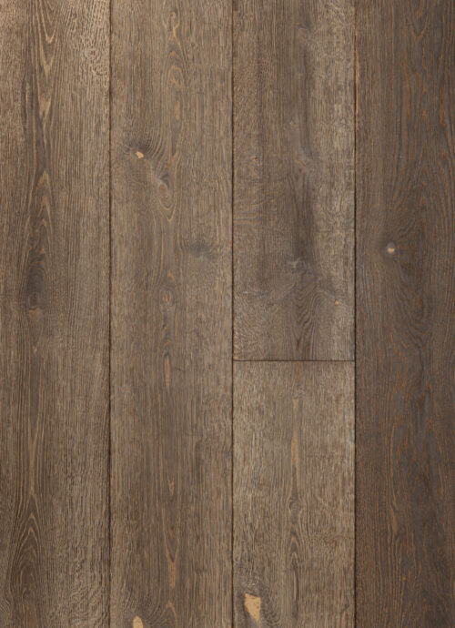 Bovenaanzicht donkerbruine houten vloer tavaux