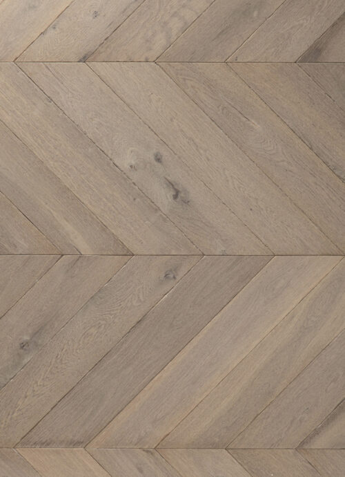 Bovenaanzicht grijze hongaarse punt houten vloer tripoli
